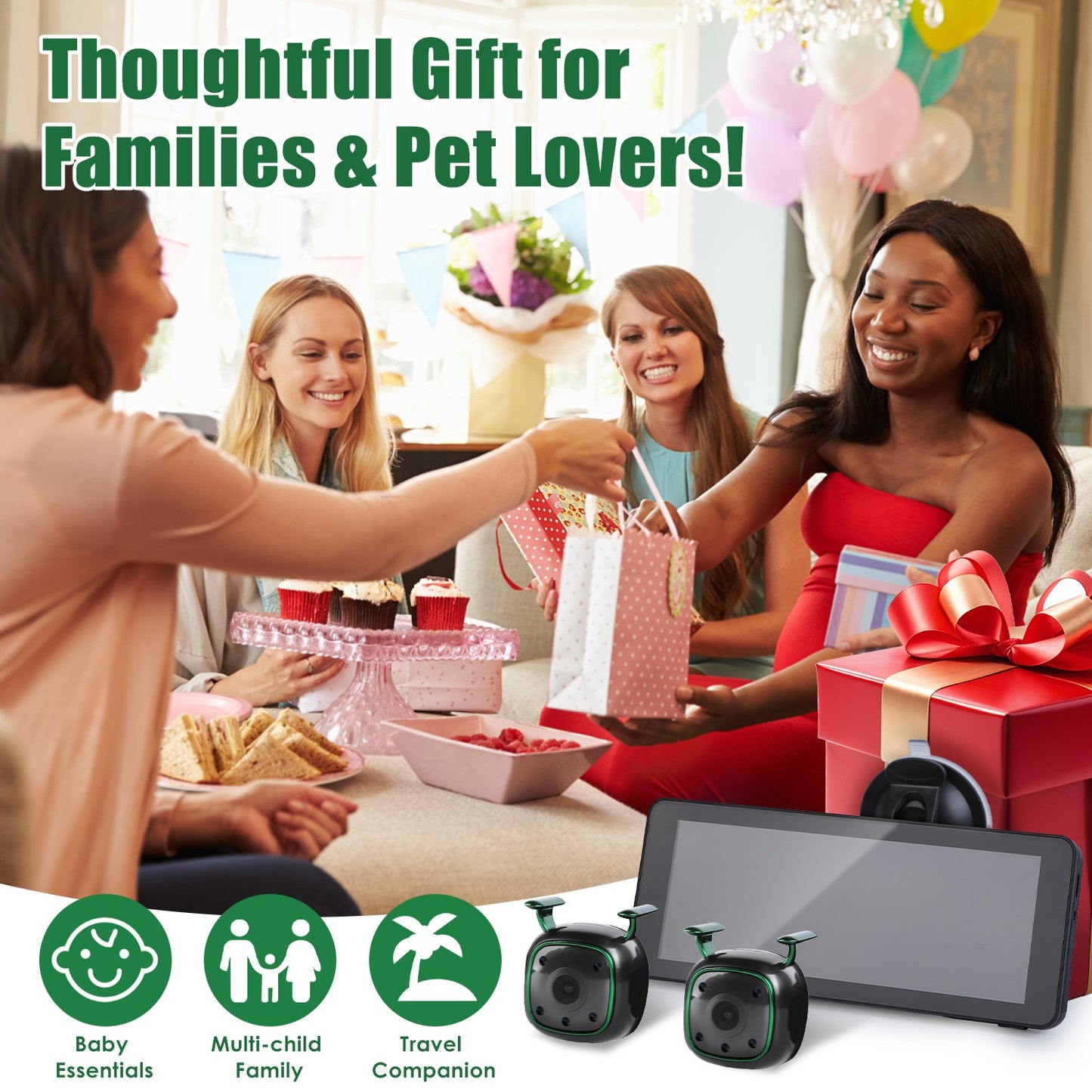 Baby & Pet Car Monitor — 6.86" HD Split Screen with Night Vision