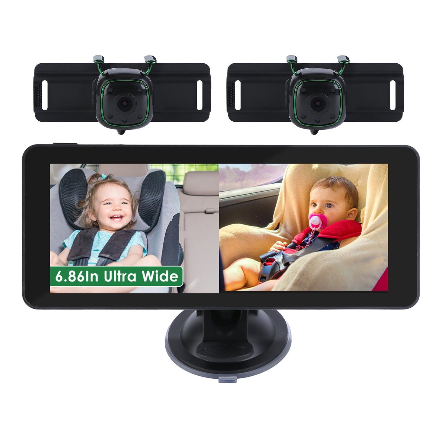 Baby & Pet Car Monitor — 6.86" HD Split Screen with Night Vision
