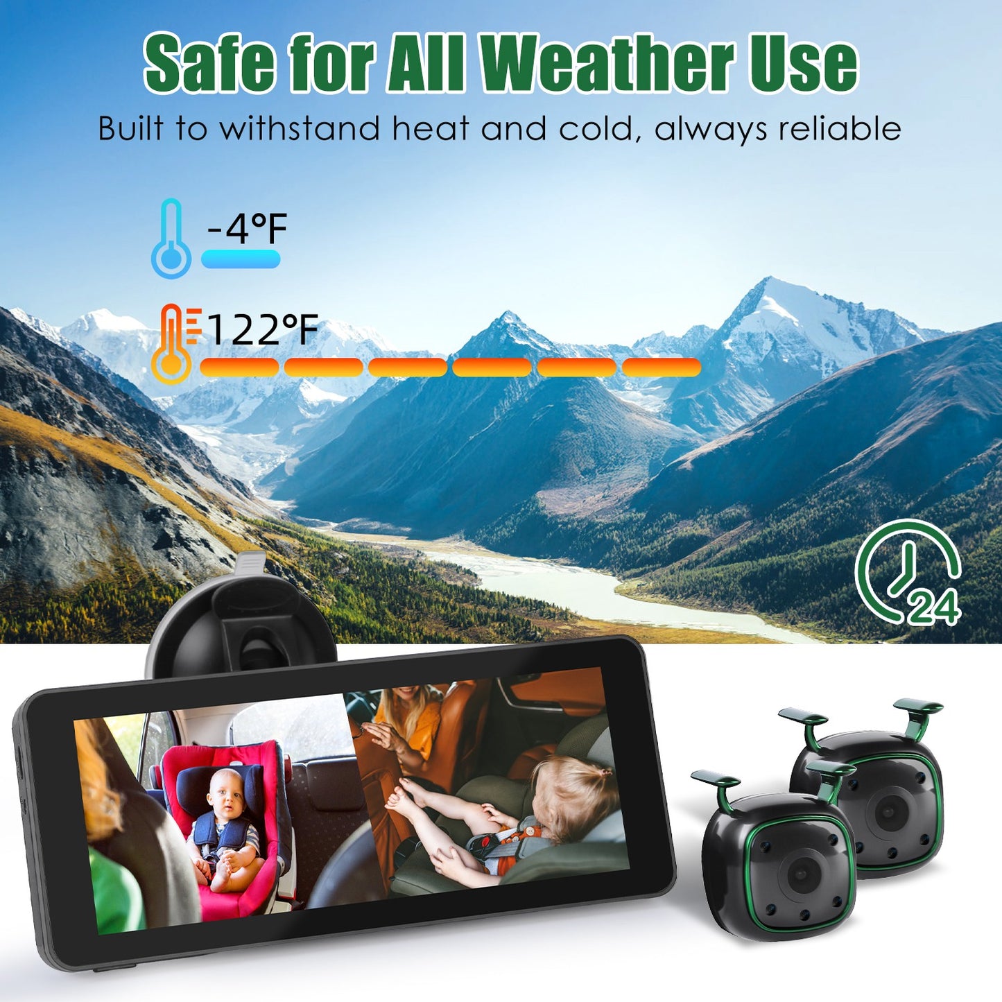 Baby & Pet Car Monitor — 6.86" HD Split Screen with Night Vision