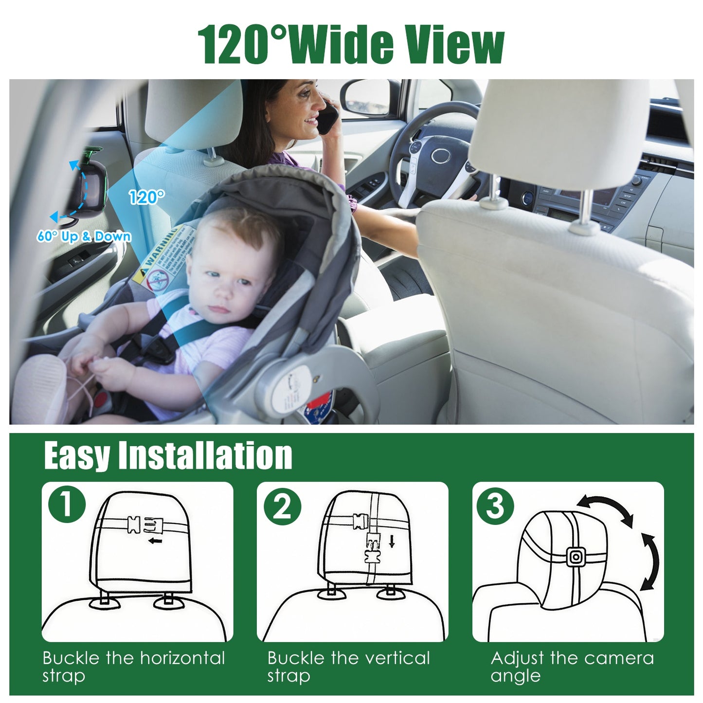 Baby & Pet Car Monitor — 6.86" HD Split Screen with Night Vision