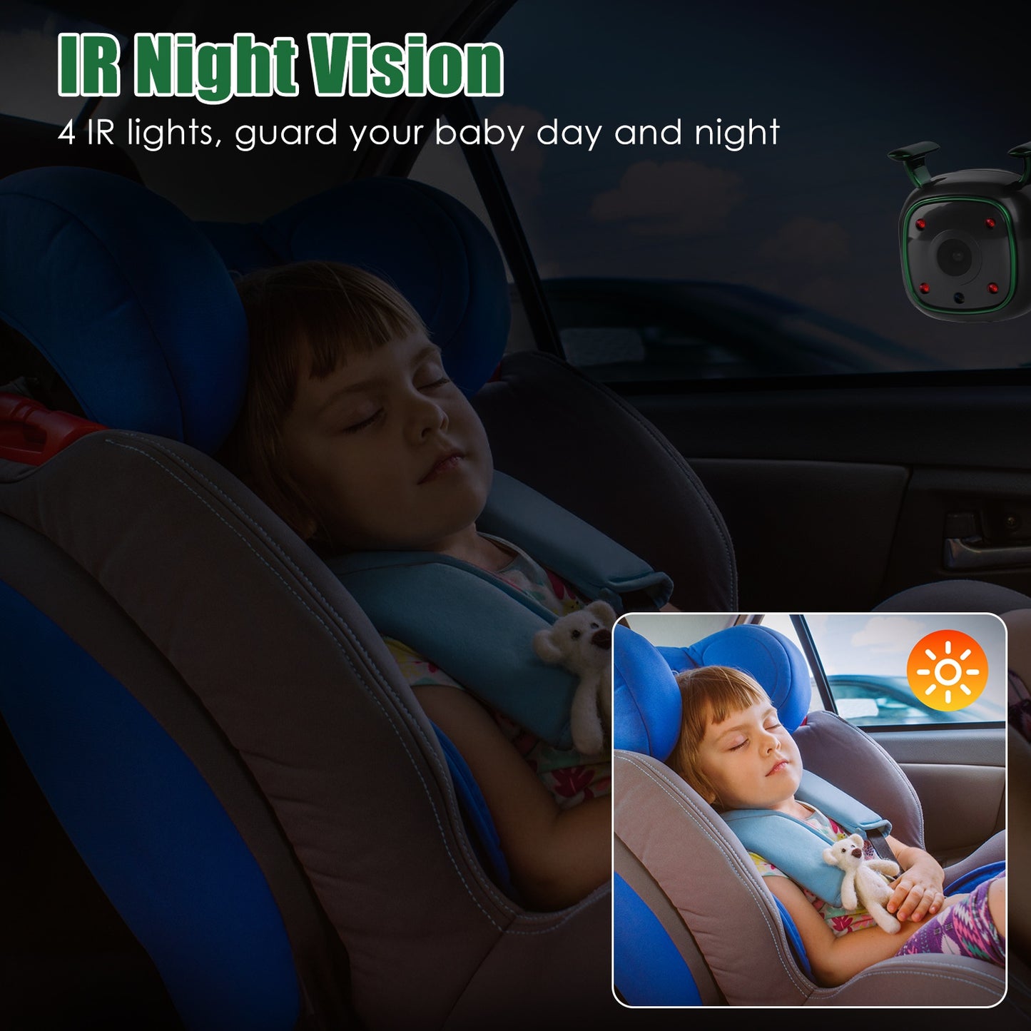 Baby & Pet Car Monitor — 6.86" HD Split Screen with Night Vision